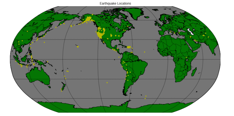World map showing earthquake locations